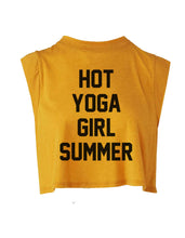 Load image into Gallery viewer, Mustard colored tank top with text &quot;Hot Yoga Girl Summer&quot;
