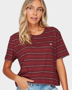 maroon striped crop t-shirt