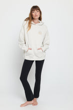 Load image into Gallery viewer, model in cream &#39;Don&#39;t Over Think It&quot; Hoodie