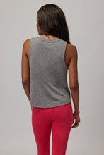 Load image into Gallery viewer, back of a woman wearing a grey tank top that reads &quot;spiritual gangster&quot;  and red pants
