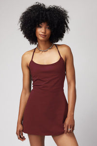 burgundy thin strap a line sport dress