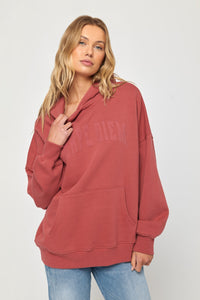 model in redish 'Carpe Diem' hoodie
