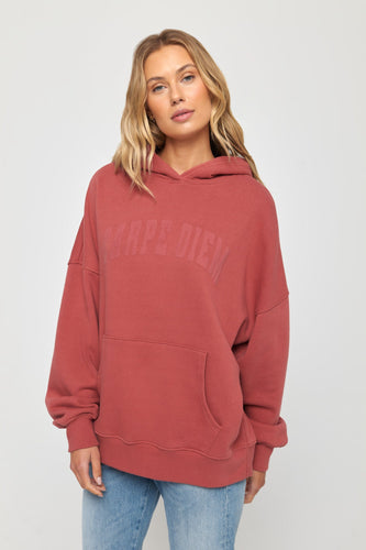 model in redish 'Carpe Diem' hoodie 