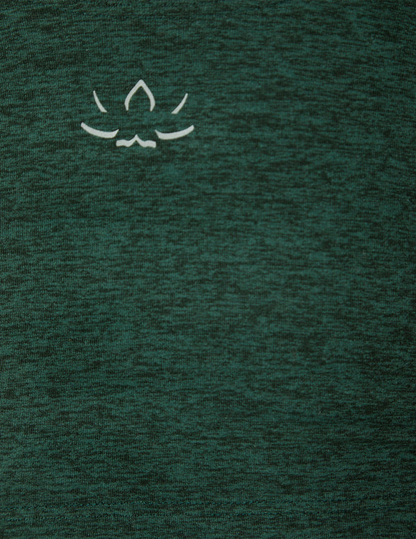 logo details on forest green pine tank from Beyond Yoga