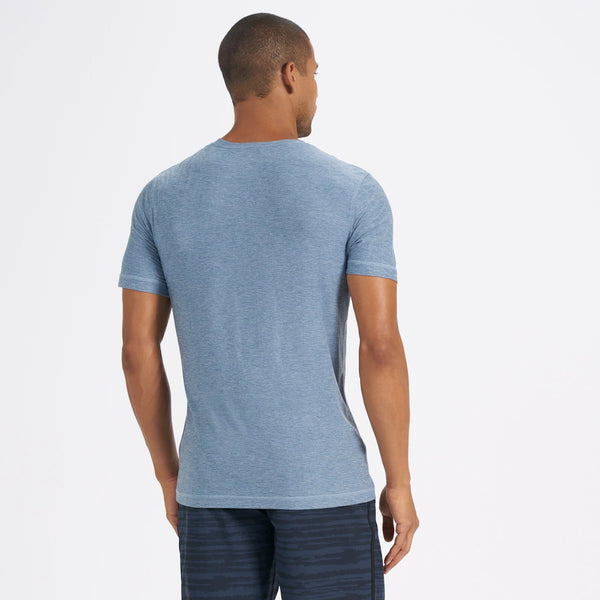 black male model wearing light blue t-shirt