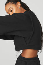 Load image into Gallery viewer, Black female model wearing black Alo Yoga pullover coverup
